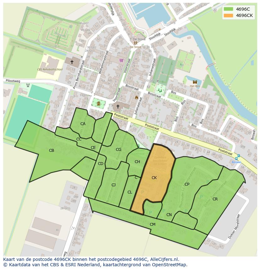 Afbeelding van het postcodegebied 4696 CK op de kaart.
