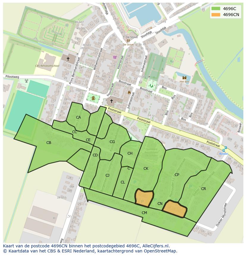 Afbeelding van het postcodegebied 4696 CN op de kaart.