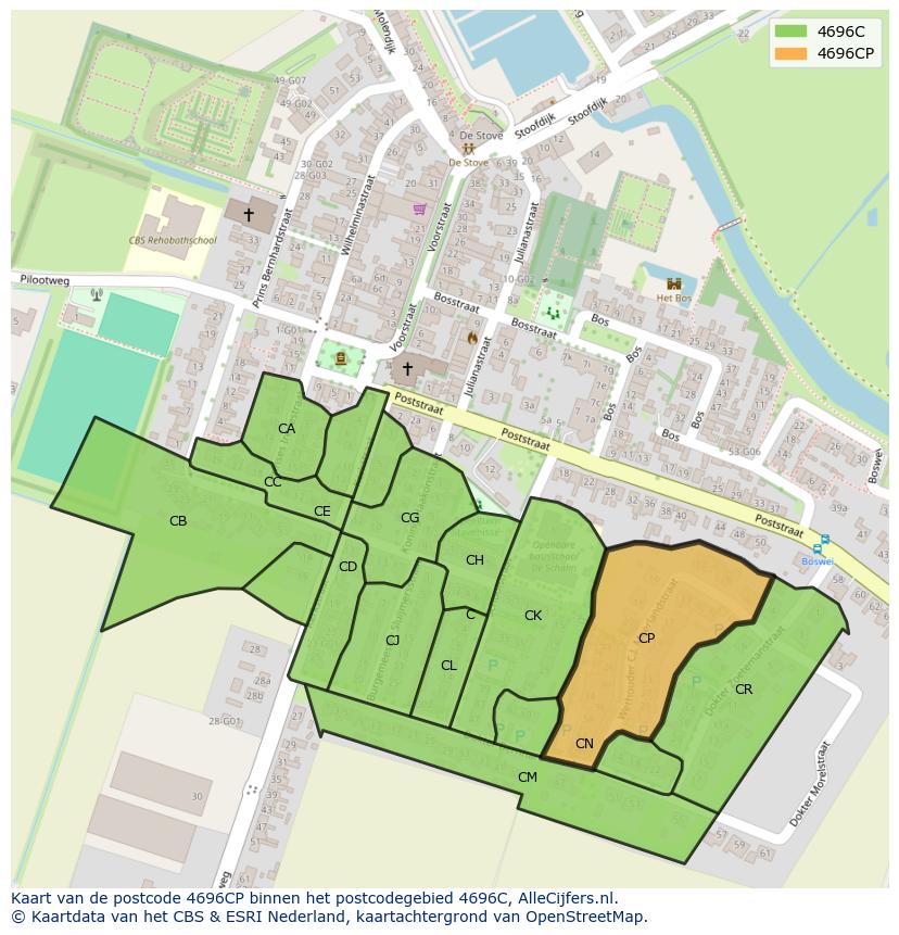 Afbeelding van het postcodegebied 4696 CP op de kaart.