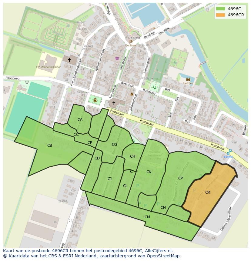 Afbeelding van het postcodegebied 4696 CR op de kaart.