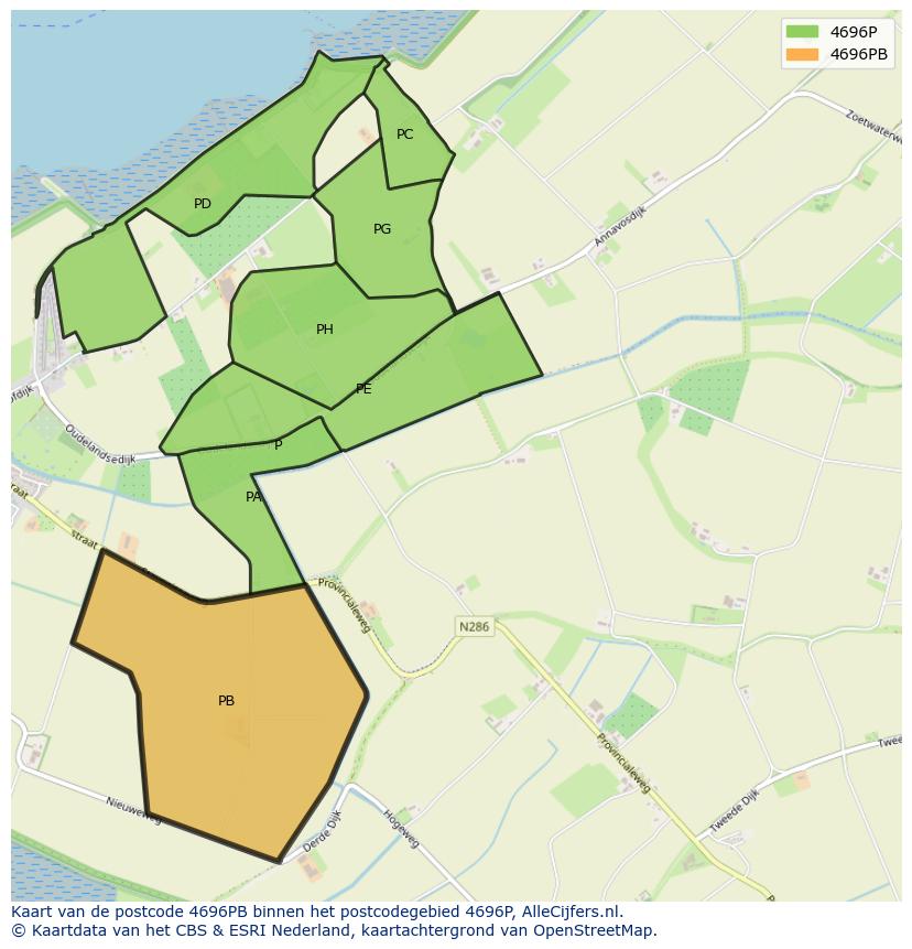 Afbeelding van het postcodegebied 4696 PB op de kaart.