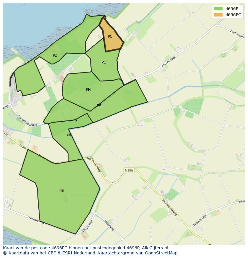 Afbeelding van het postcodegebied 4696 PC op de kaart.