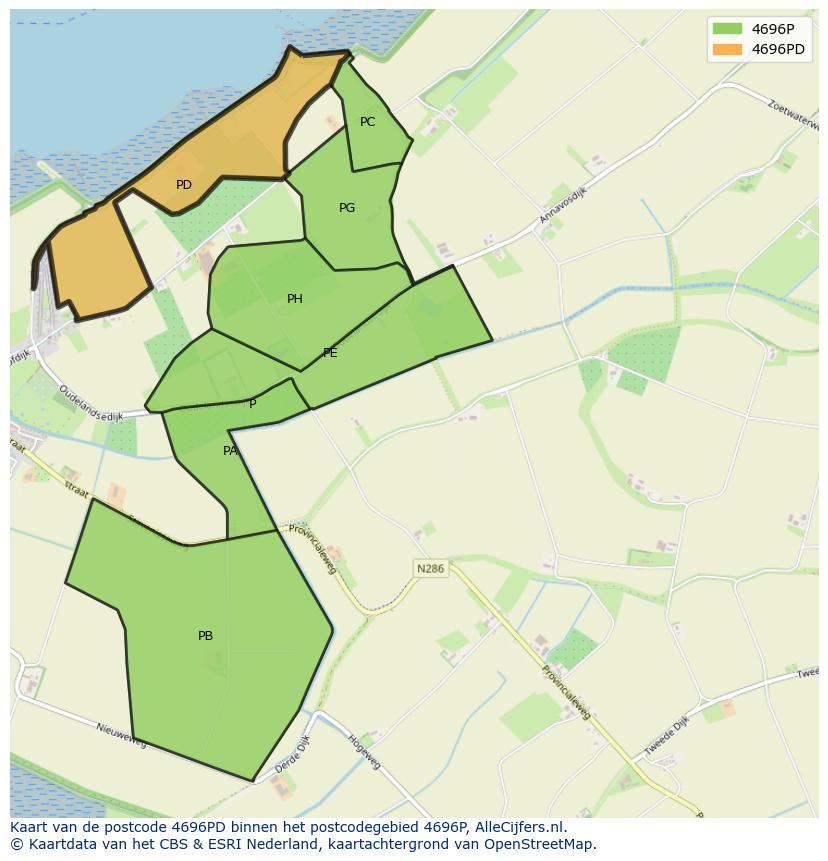 Afbeelding van het postcodegebied 4696 PD op de kaart.