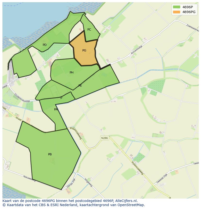 Afbeelding van het postcodegebied 4696 PG op de kaart.