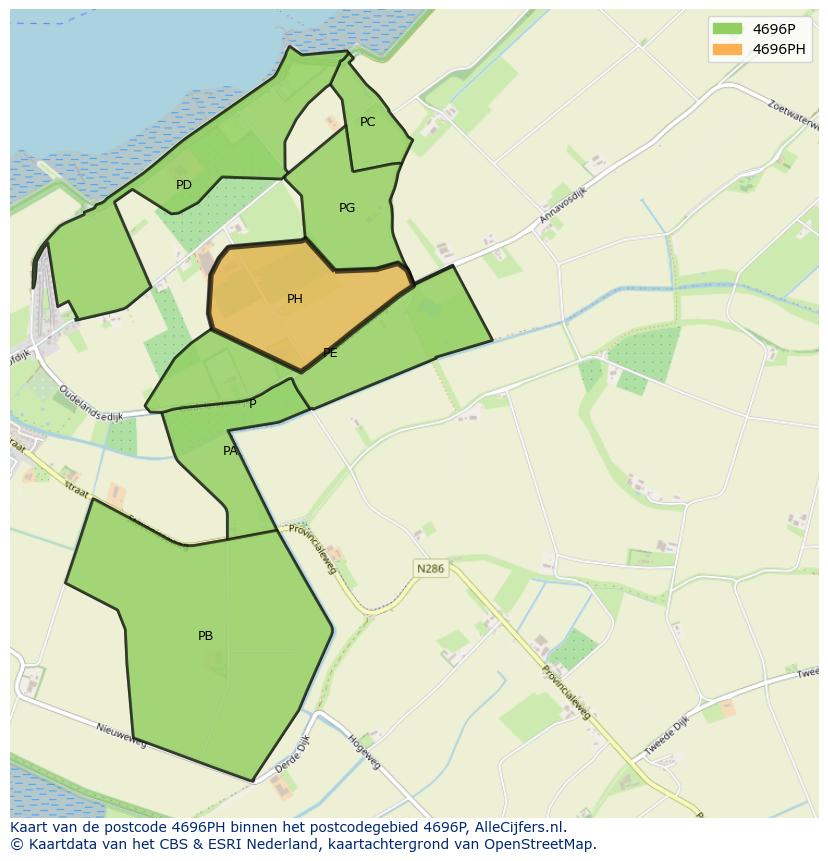 Afbeelding van het postcodegebied 4696 PH op de kaart.