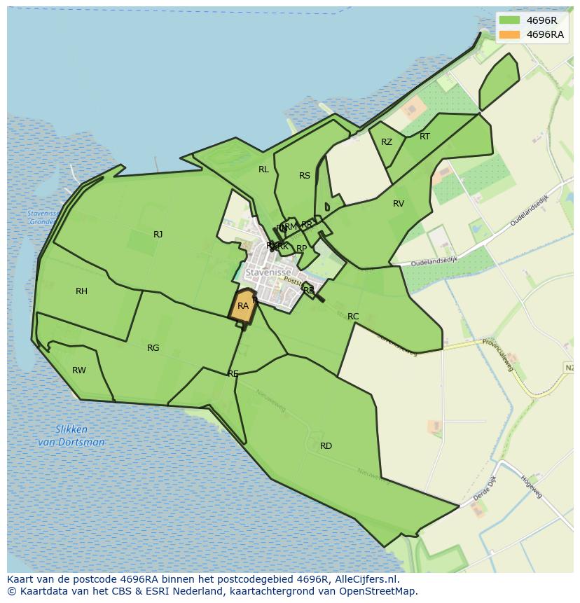 Afbeelding van het postcodegebied 4696 RA op de kaart.