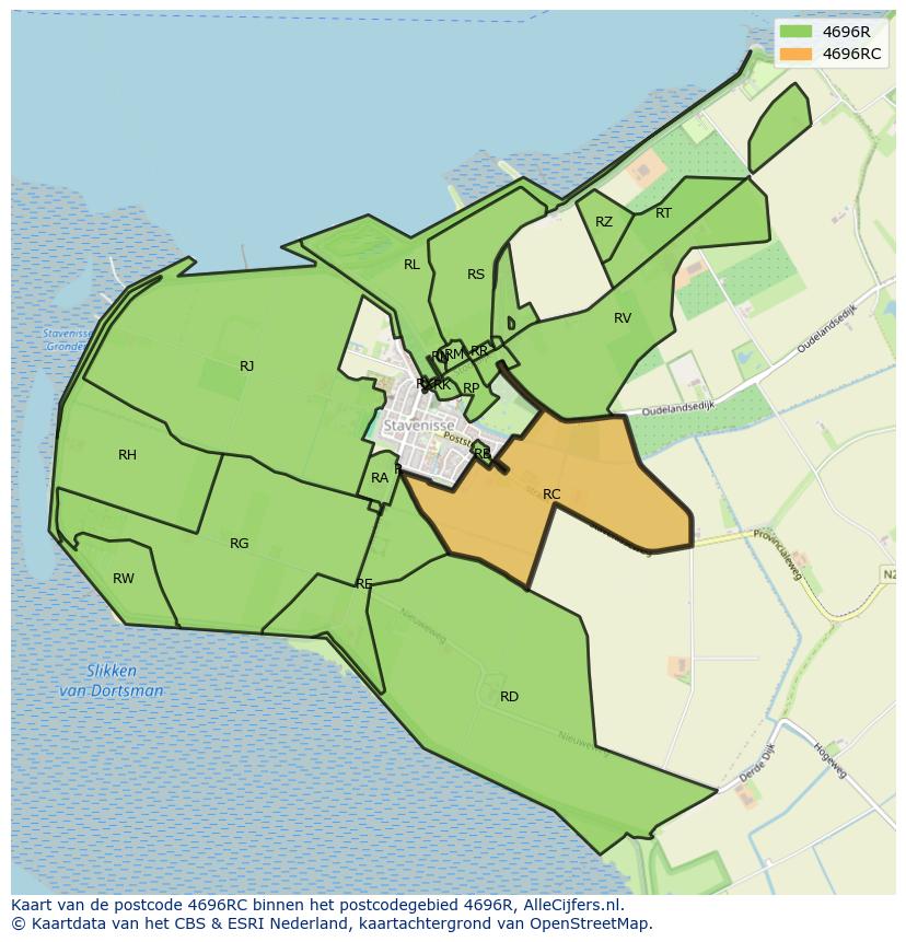 Afbeelding van het postcodegebied 4696 RC op de kaart.