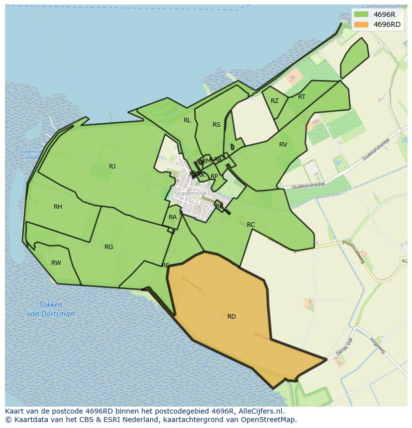 Afbeelding van het postcodegebied 4696 RD op de kaart.