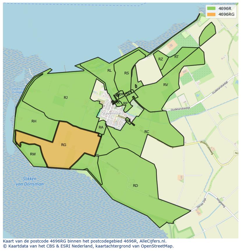 Afbeelding van het postcodegebied 4696 RG op de kaart.