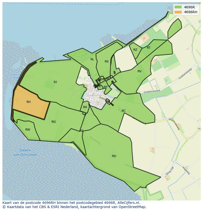 Afbeelding van het postcodegebied 4696 RH op de kaart.