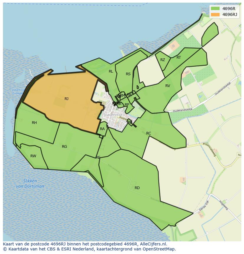 Afbeelding van het postcodegebied 4696 RJ op de kaart.