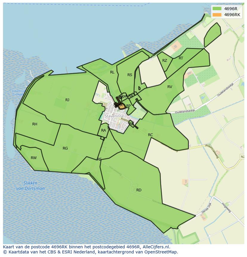 Afbeelding van het postcodegebied 4696 RK op de kaart.