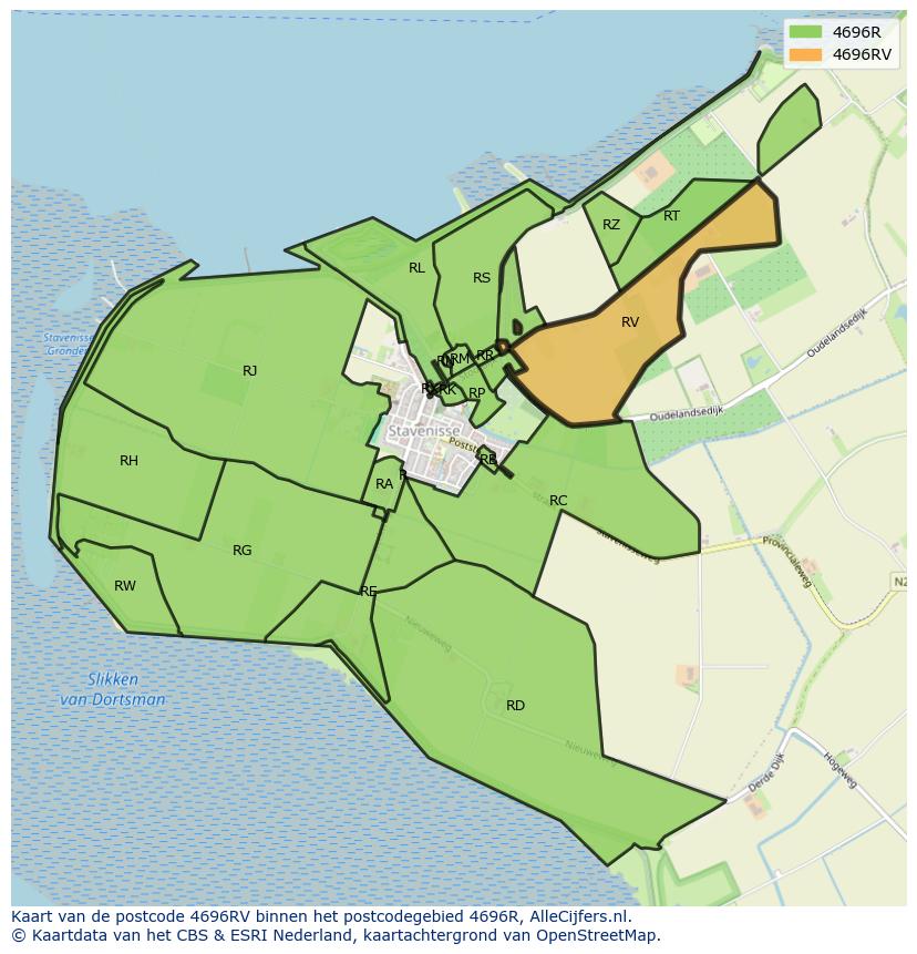 Afbeelding van het postcodegebied 4696 RV op de kaart.