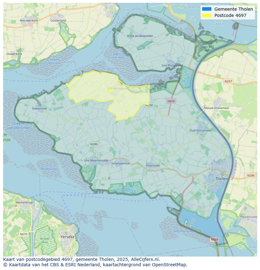 Afbeelding van het postcodegebied 4697 op de kaart.