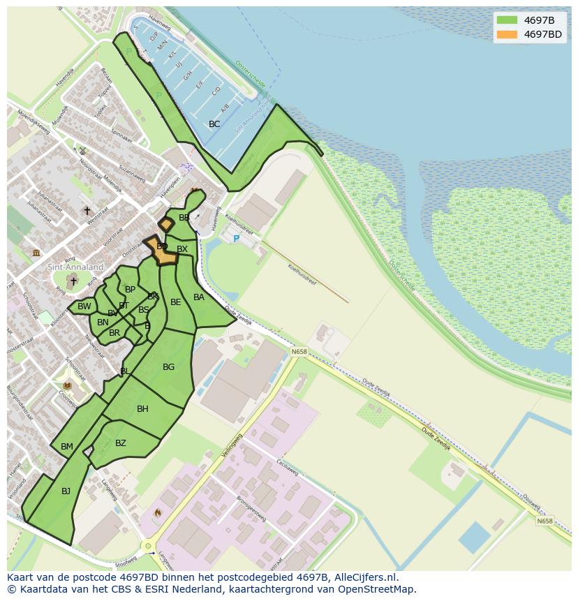Afbeelding van het postcodegebied 4697 BD op de kaart.
