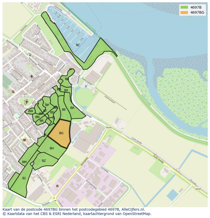 Afbeelding van het postcodegebied 4697 BG op de kaart.