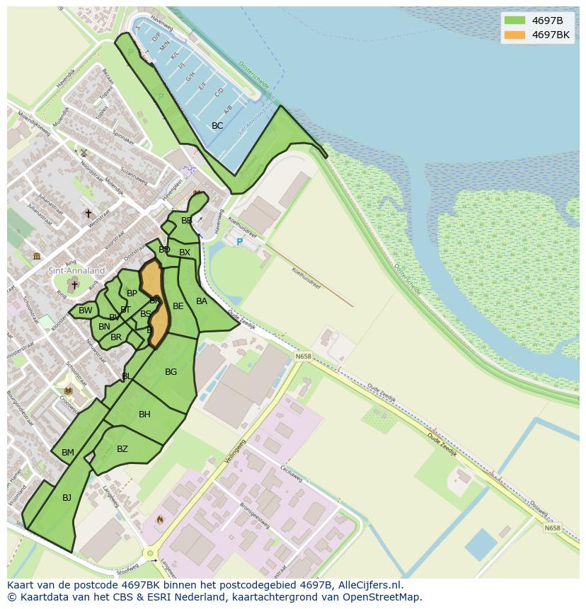 Afbeelding van het postcodegebied 4697 BK op de kaart.
