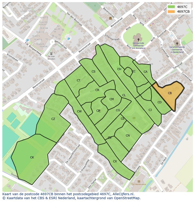 Afbeelding van het postcodegebied 4697 CB op de kaart.