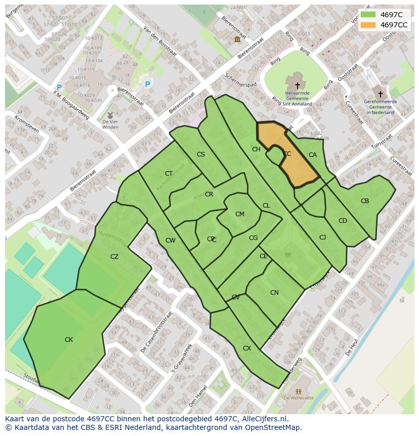 Afbeelding van het postcodegebied 4697 CC op de kaart.