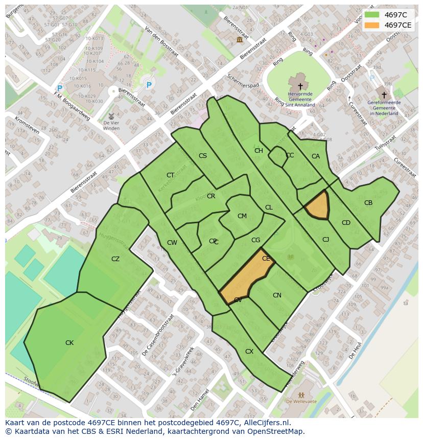 Afbeelding van het postcodegebied 4697 CE op de kaart.