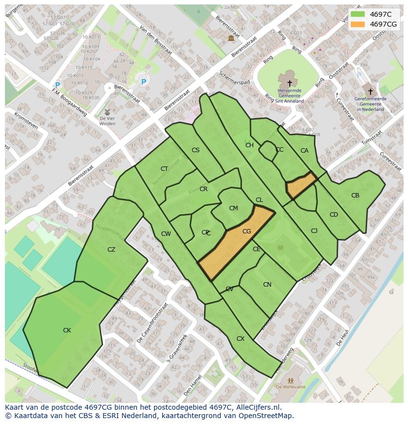 Afbeelding van het postcodegebied 4697 CG op de kaart.