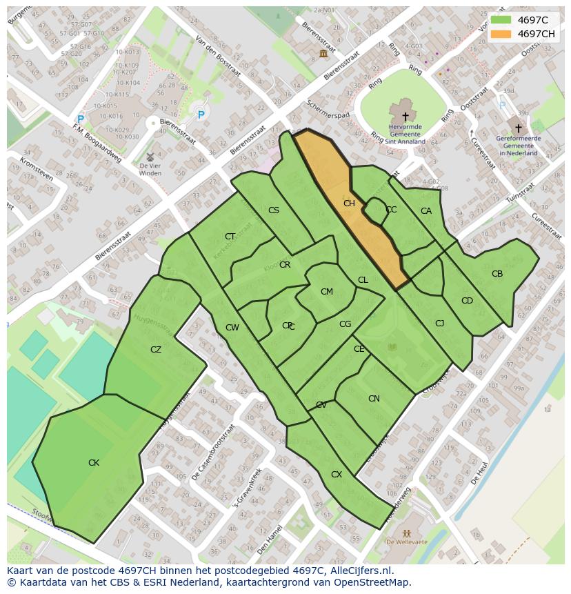 Afbeelding van het postcodegebied 4697 CH op de kaart.