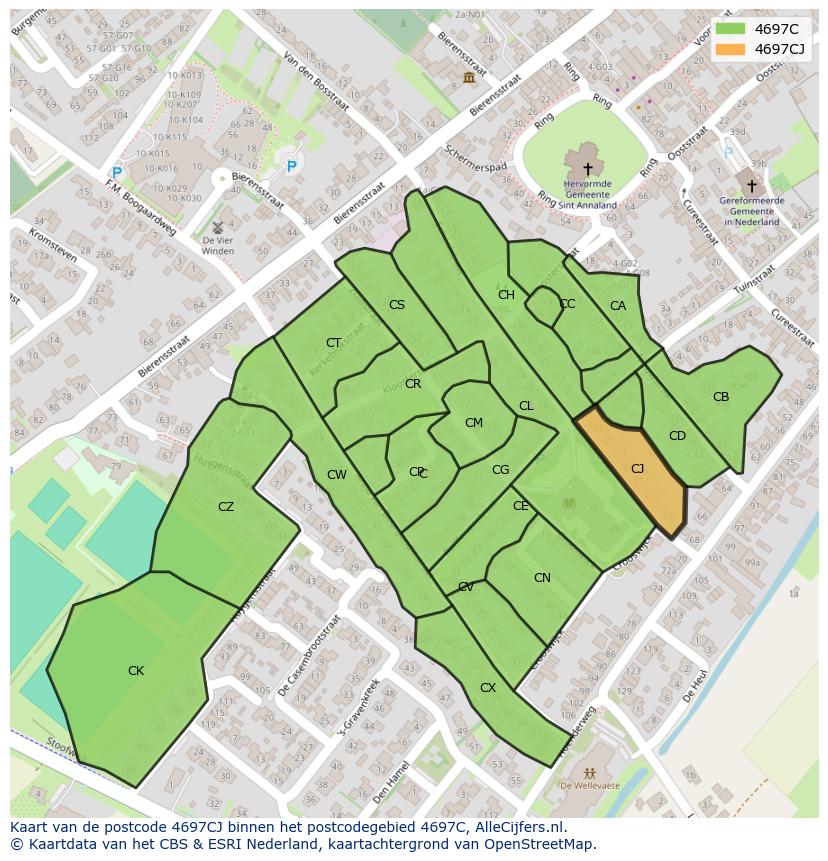 Afbeelding van het postcodegebied 4697 CJ op de kaart.