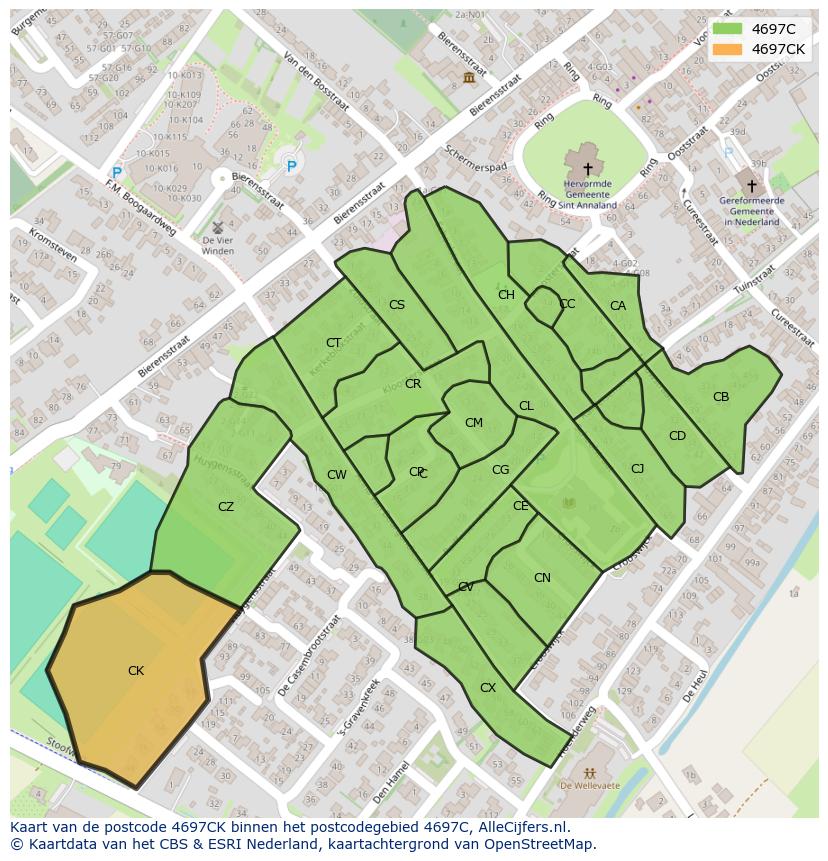 Afbeelding van het postcodegebied 4697 CK op de kaart.