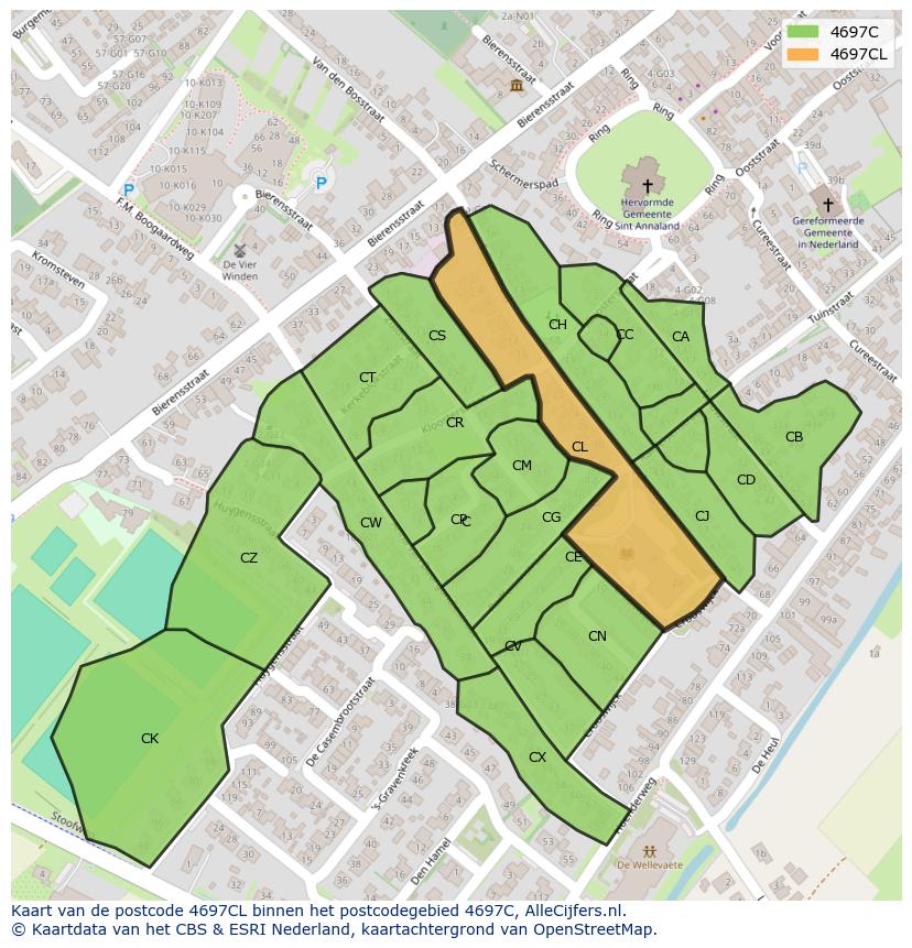 Afbeelding van het postcodegebied 4697 CL op de kaart.