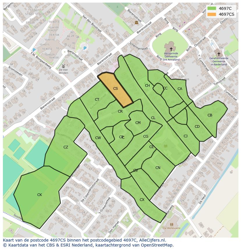 Afbeelding van het postcodegebied 4697 CS op de kaart.