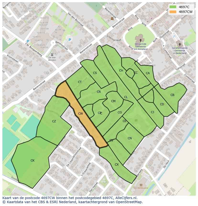 Afbeelding van het postcodegebied 4697 CW op de kaart.