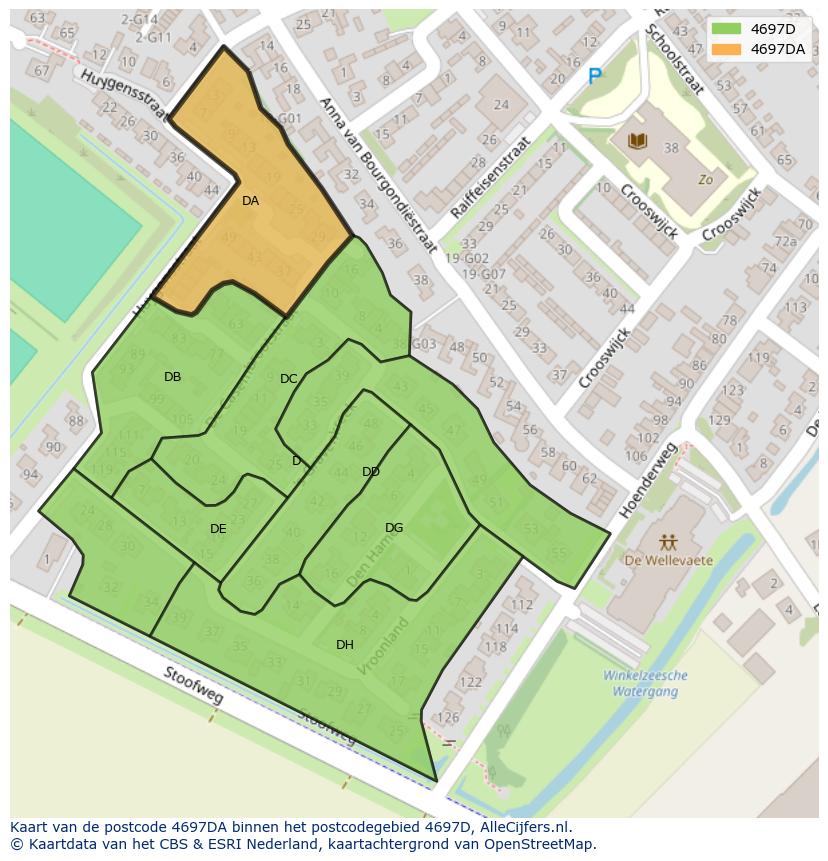 Afbeelding van het postcodegebied 4697 DA op de kaart.