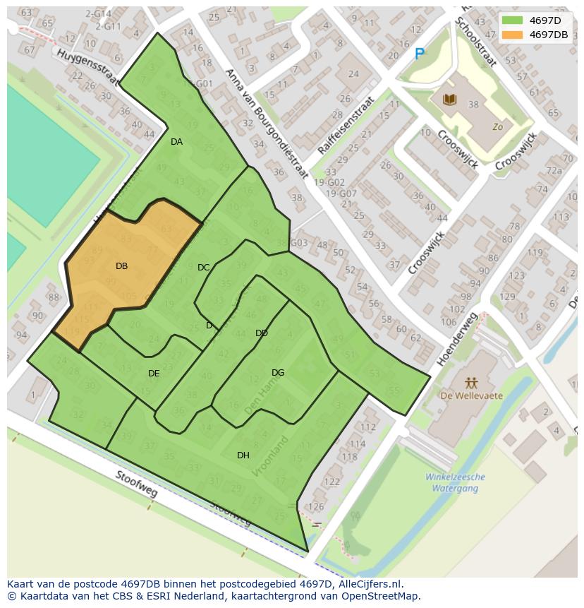 Afbeelding van het postcodegebied 4697 DB op de kaart.