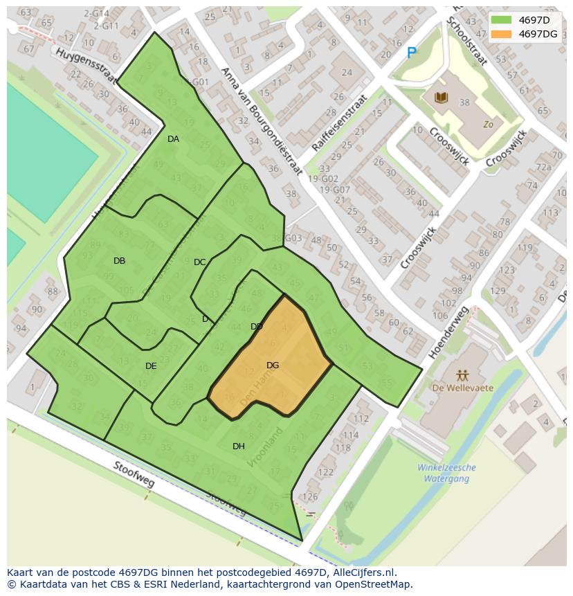 Afbeelding van het postcodegebied 4697 DG op de kaart.