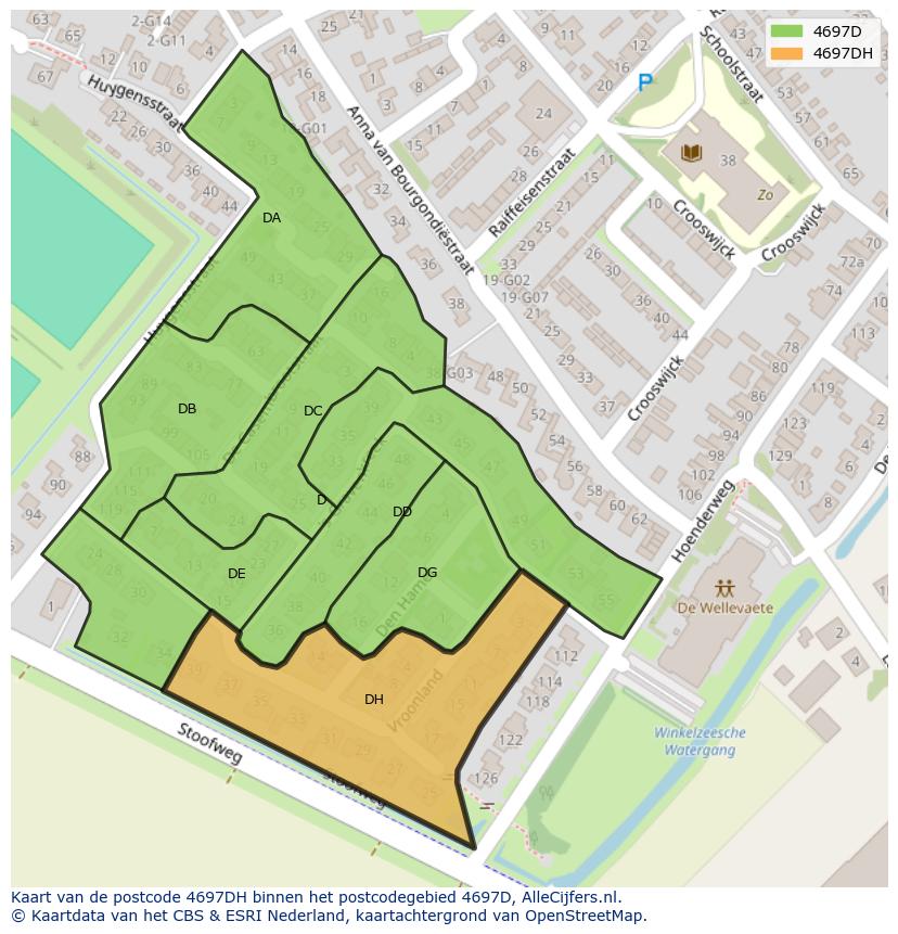 Afbeelding van het postcodegebied 4697 DH op de kaart.