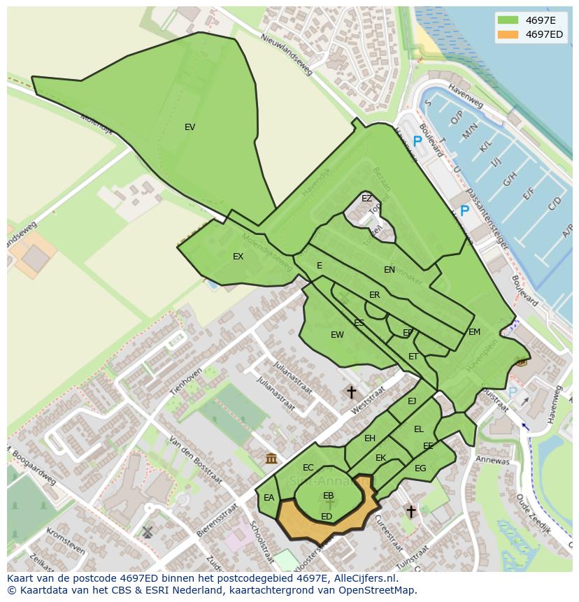 Afbeelding van het postcodegebied 4697 ED op de kaart.