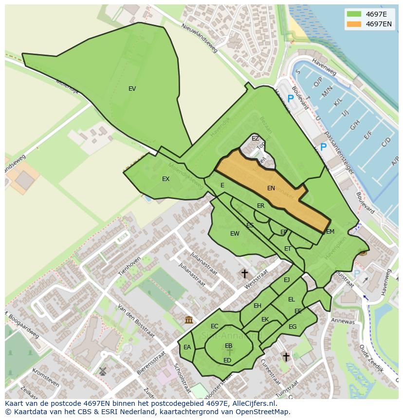 Afbeelding van het postcodegebied 4697 EN op de kaart.