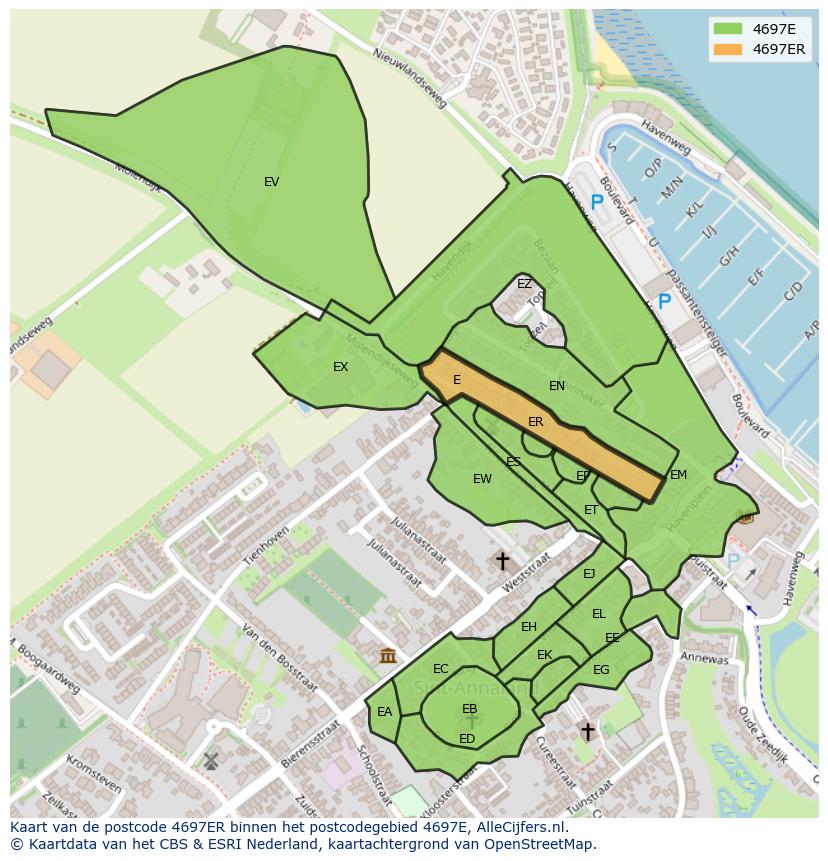 Afbeelding van het postcodegebied 4697 ER op de kaart.