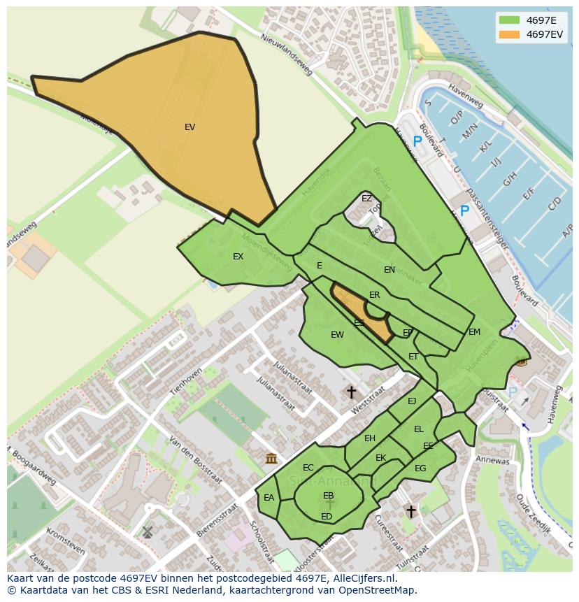 Afbeelding van het postcodegebied 4697 EV op de kaart.
