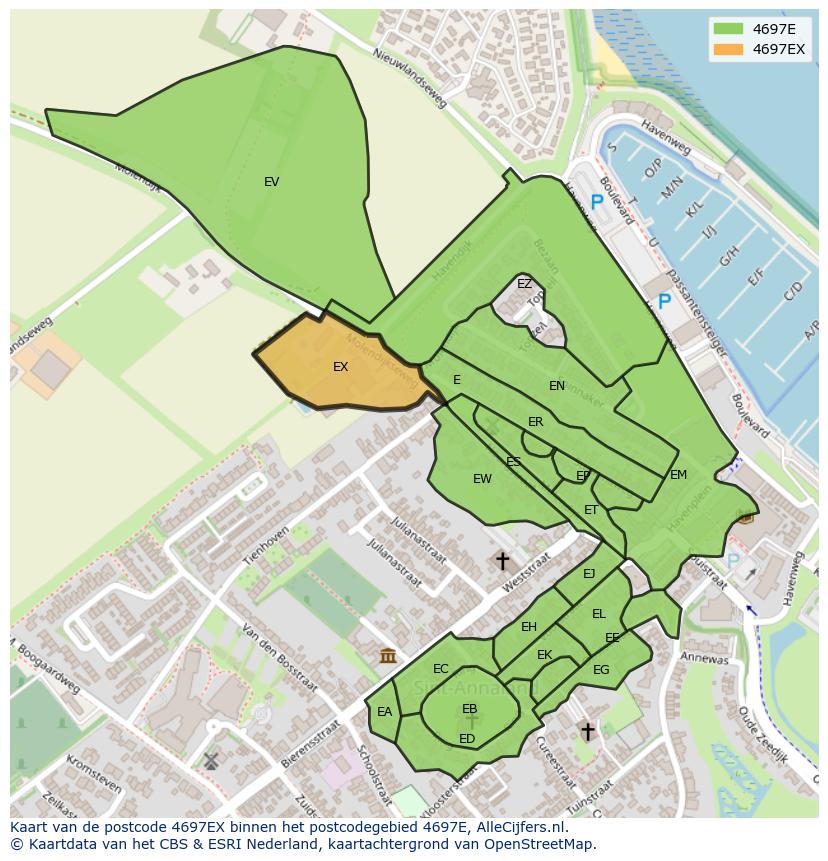Afbeelding van het postcodegebied 4697 EX op de kaart.