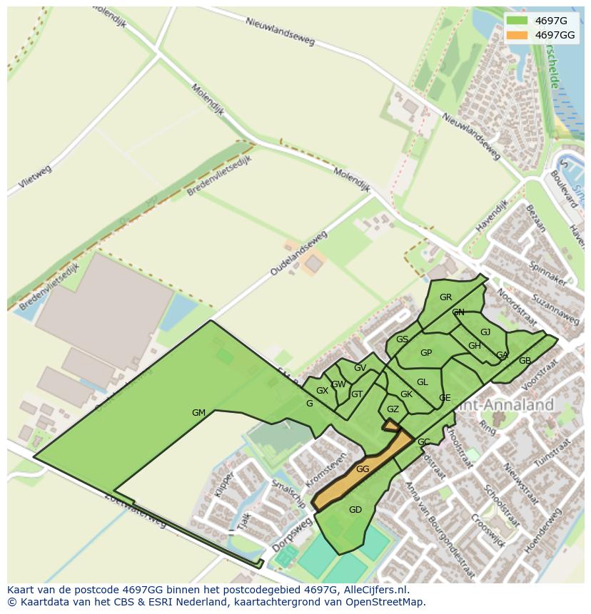 Afbeelding van het postcodegebied 4697 GG op de kaart.
