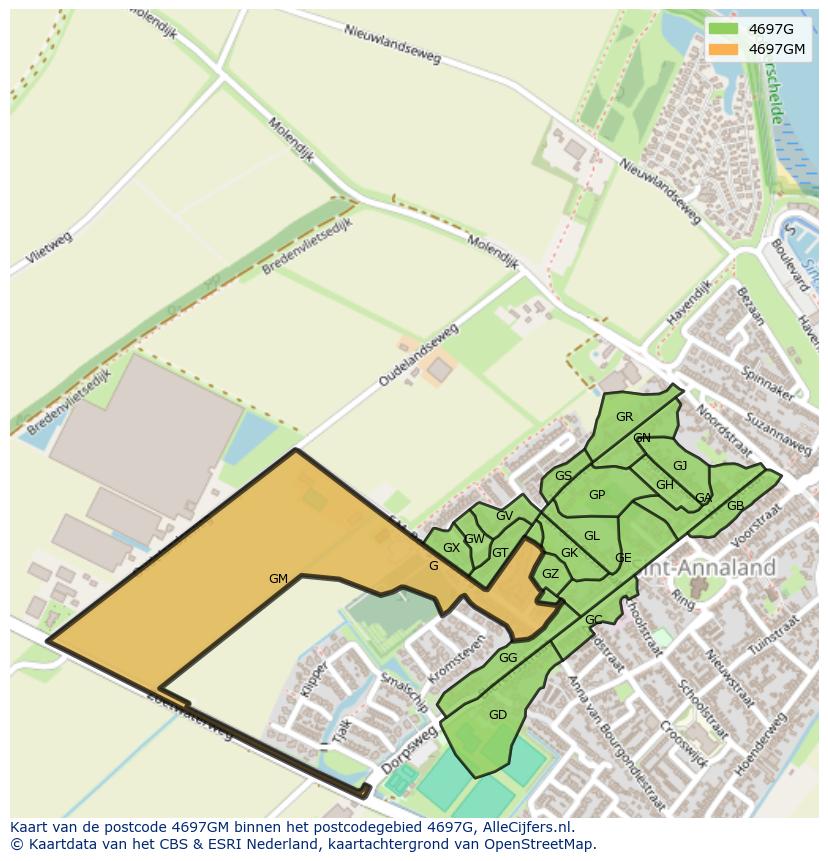 Afbeelding van het postcodegebied 4697 GM op de kaart.