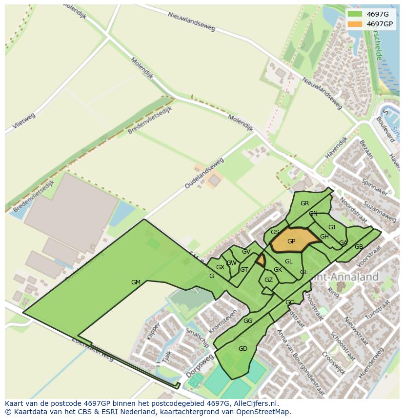 Afbeelding van het postcodegebied 4697 GP op de kaart.