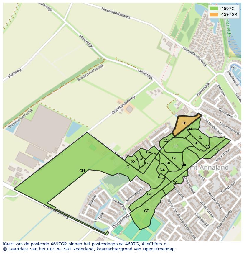 Afbeelding van het postcodegebied 4697 GR op de kaart.