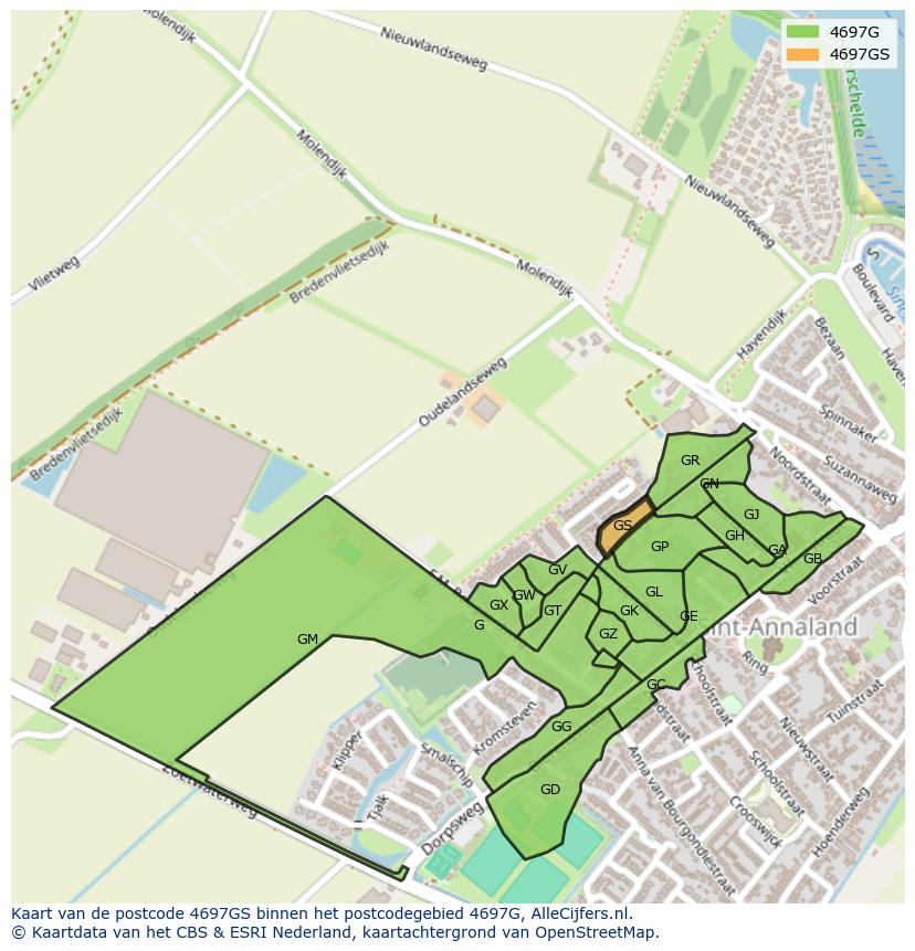 Afbeelding van het postcodegebied 4697 GS op de kaart.