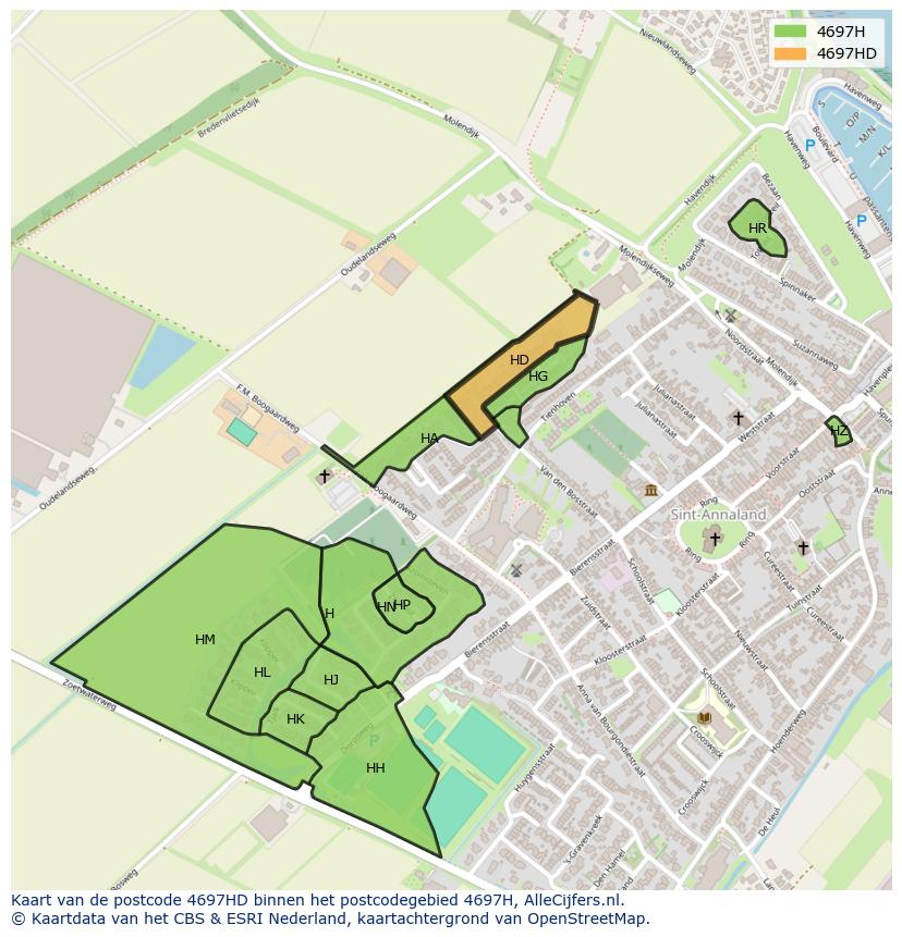 Afbeelding van het postcodegebied 4697 HD op de kaart.