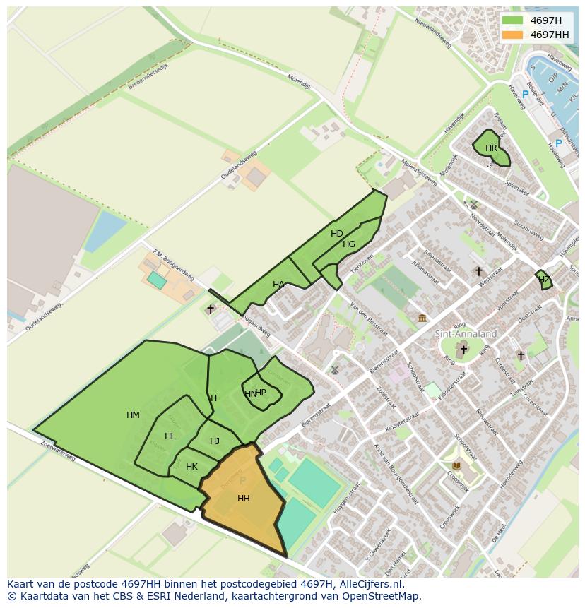 Afbeelding van het postcodegebied 4697 HH op de kaart.
