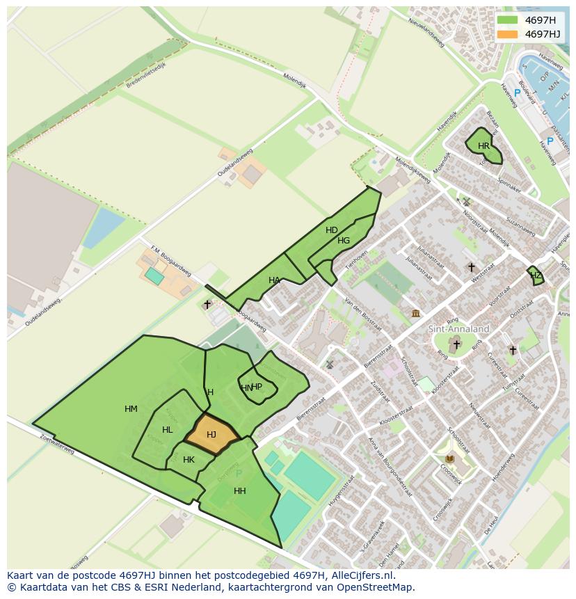 Afbeelding van het postcodegebied 4697 HJ op de kaart.