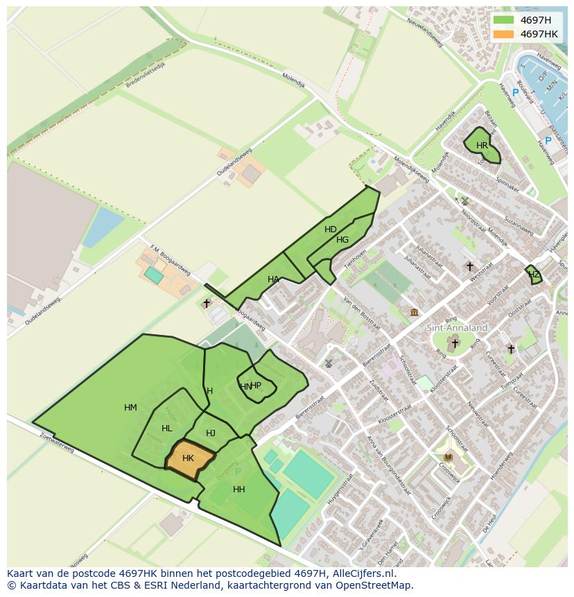 Afbeelding van het postcodegebied 4697 HK op de kaart.