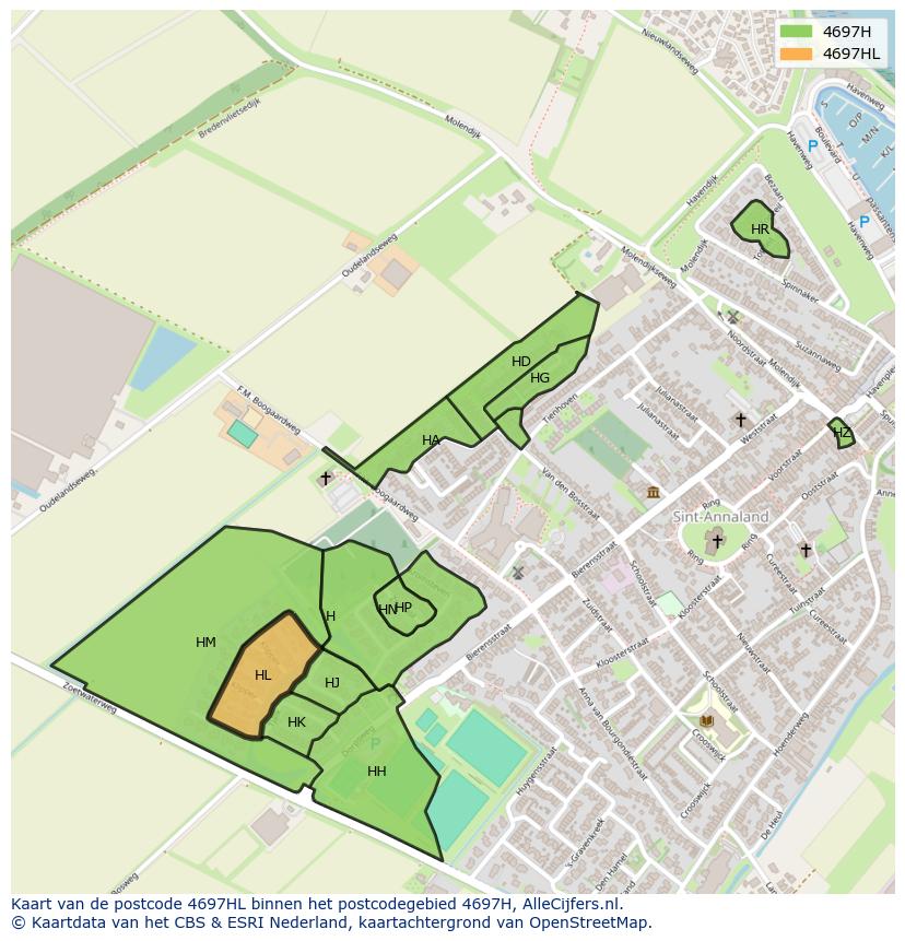 Afbeelding van het postcodegebied 4697 HL op de kaart.